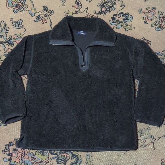 Chaps Men's 1/4 Zip Collared Fleece Knit Pullover Black Sweatshirt Jacket Size M - Picture 1 of 7